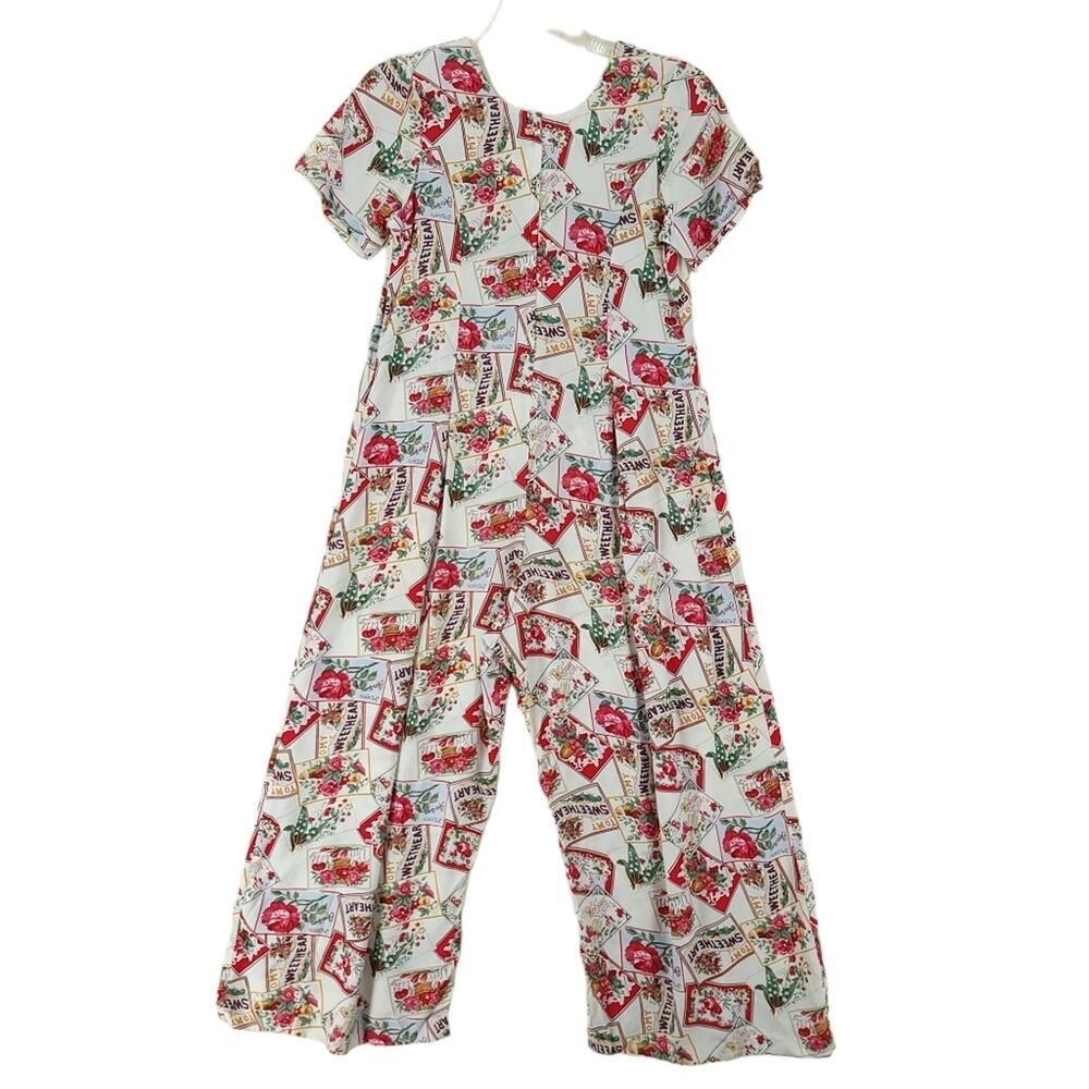 Maxou Red Floral Jumpsuit Girls Sz 14 Vintage